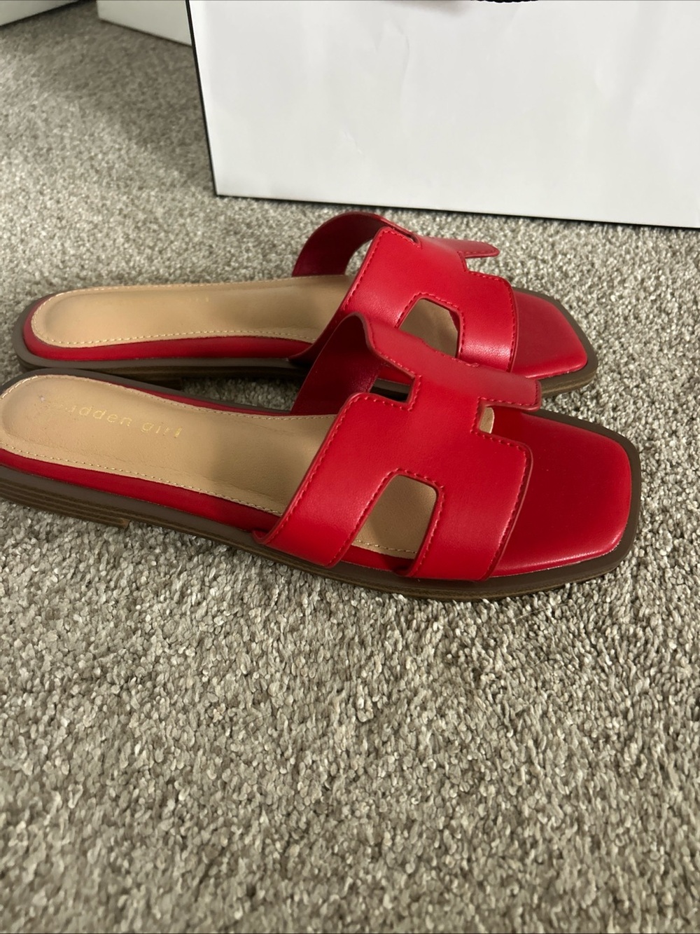 Madden Girl Red Slide Sandals with Cutout Straps